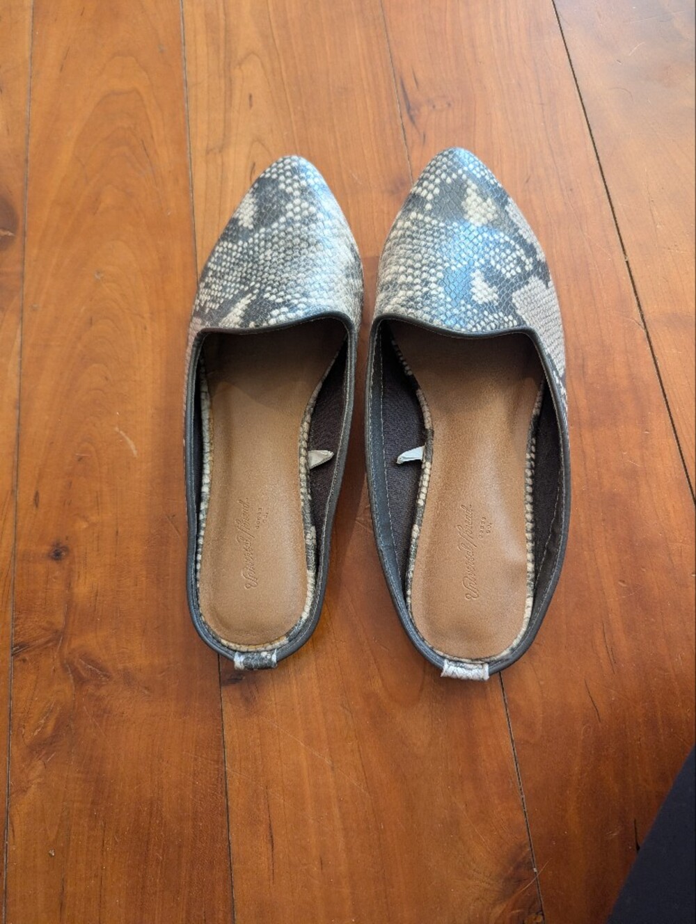 Universal Thread Snake-Print Pointed Slip-On Flats - Gray and Cream